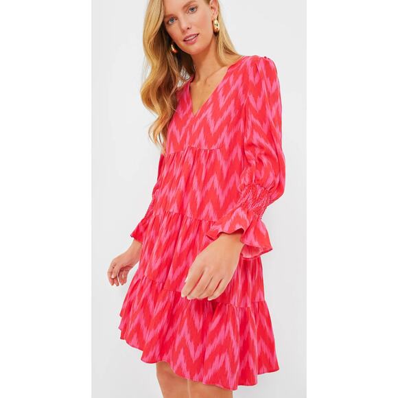 Pomander Place Long Sleeve Knee Length Dress. Small  Ikat Chevron Pink Print - Picture 2 of 5